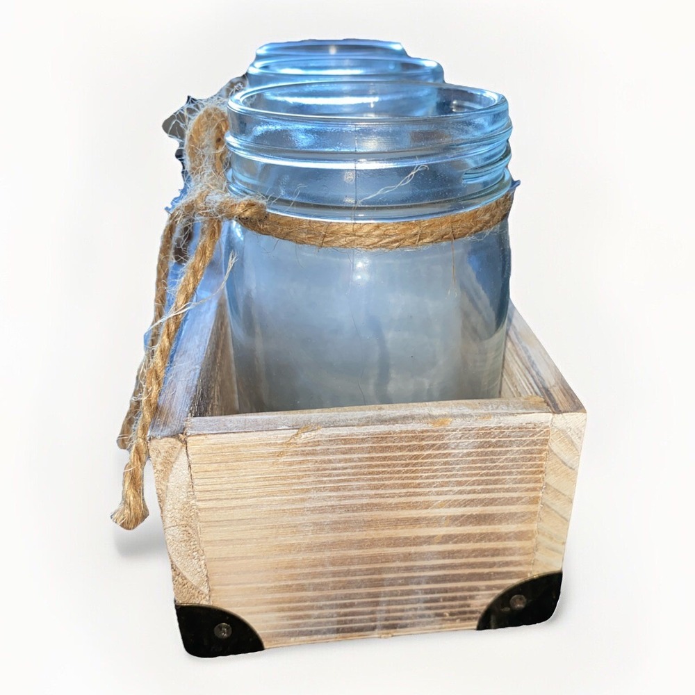 White Rustic Wood Mason‎ Jar Centerpice For Home Wedding Storage Decoration - Picture 4 of 6